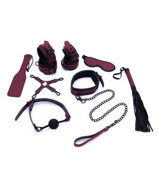 Bordeauxrode 10-Delige Bondage Set Met PU Leer En Complete Draagtas