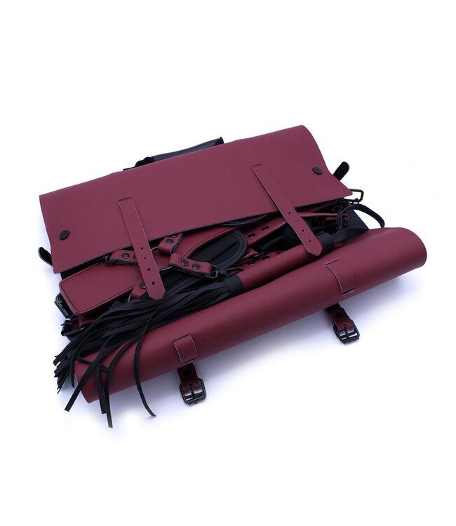 Bordeauxrode 10-Delige Bondage Set Met PU Leer En Complete Draagtas