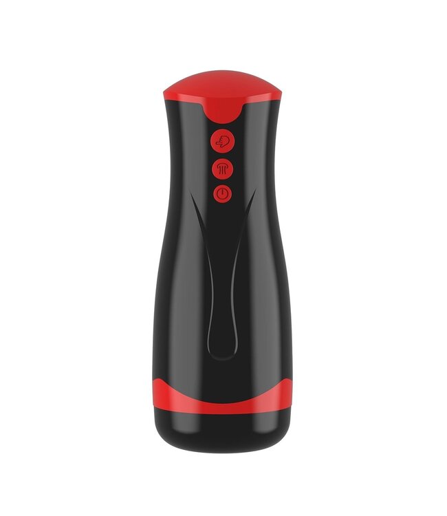 Vibrerende En Zuigende Masturbator Cup Met 3 Functies En Zwart-Rode Accenten