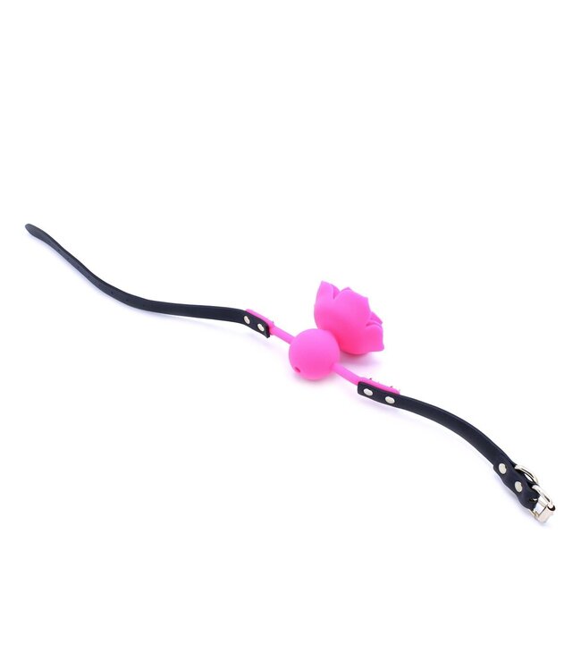 Verstelbare Siliconen Rose Gag Met Vegan PVC Band En Ademgaatjes 42mm