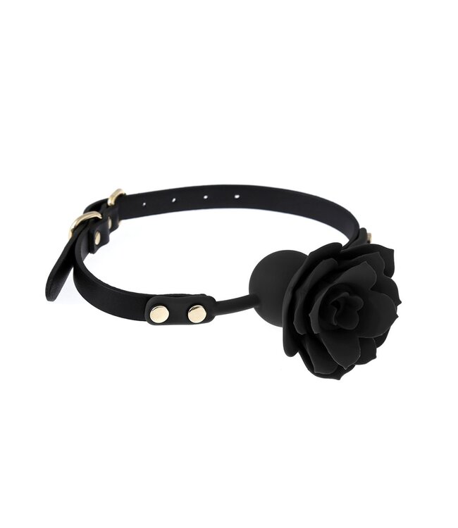 Verstelbare Siliconen Rose Gag Met Vegan PVC Band En Ademgaatjes 42mm