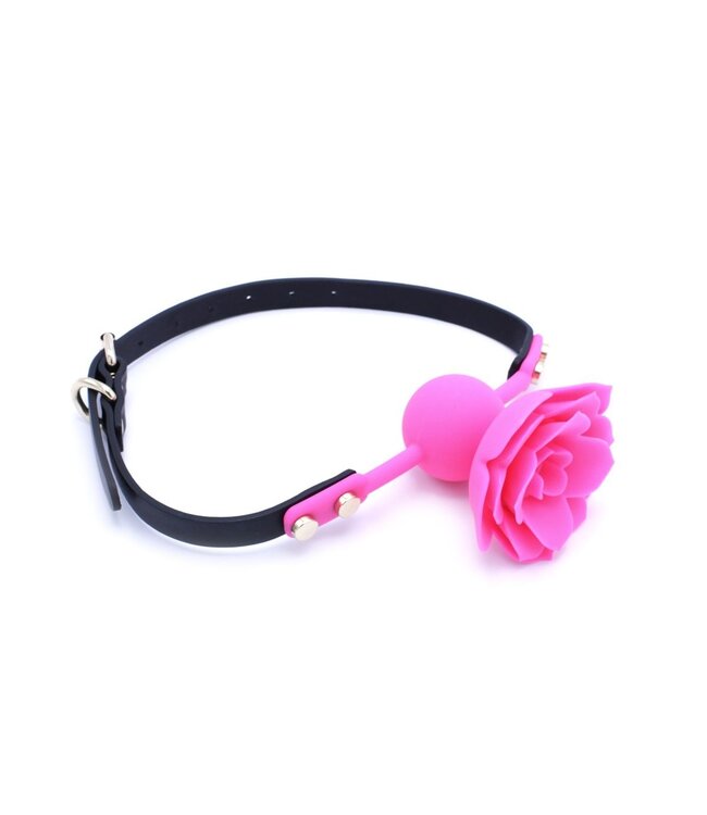 Verstellbarer Silikon-Rosen-Mundknebel mit veganem PVC-Riemen