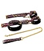 Vegan BDSM Set: Gold Reptile Print with Neon Pink Cuffs & Leash