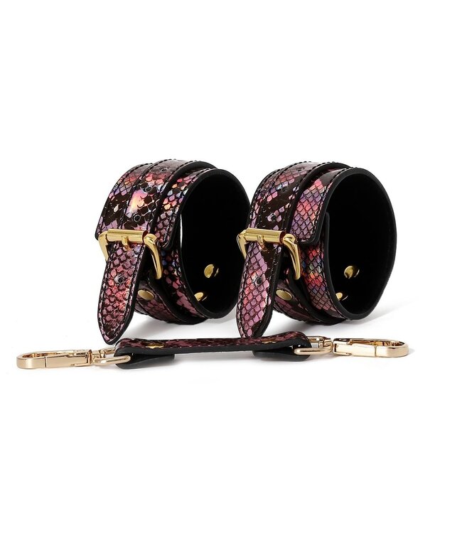 Veganistische 3-Delige BDSM Set Goud Neon Roze Reptielenprint PVC Leder