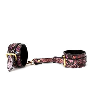 Reptile Print Gold Pink Vegan PVC Leather Handcuffs - Stylish BDSM Accessory