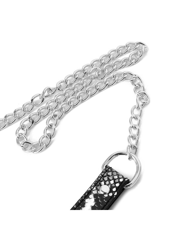 Reptielen Print PVC Leder Collar Zilver Zwart Met Verstelbare Leiband 78 cm