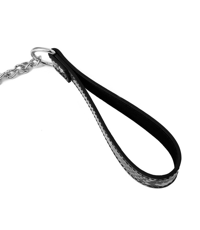 Reptielen Print PVC Leder Collar Zilver Zwart Met Verstelbare Leiband 78 cm