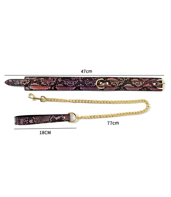 Vegan PVC Goud Roze Reptielen Print Halsband Met Verstelbare Leiband 28-44cm