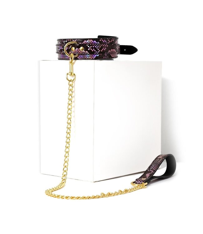 Vegan PVC Goud Roze Reptielen Print Halsband Met Verstelbare Leiband 28-44cm