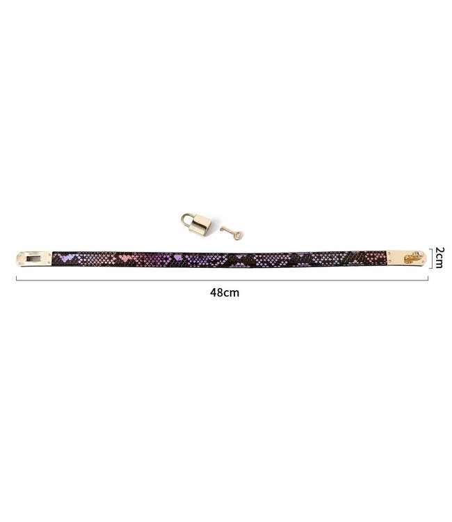 Vegan PVC Smalle Collar Reptielenprint Roze Goud Met Slot En Sleutel