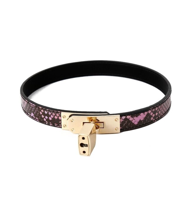 Schmaler goldrosa Reptilienkragen aus veganem PVC – BDSM-Armband