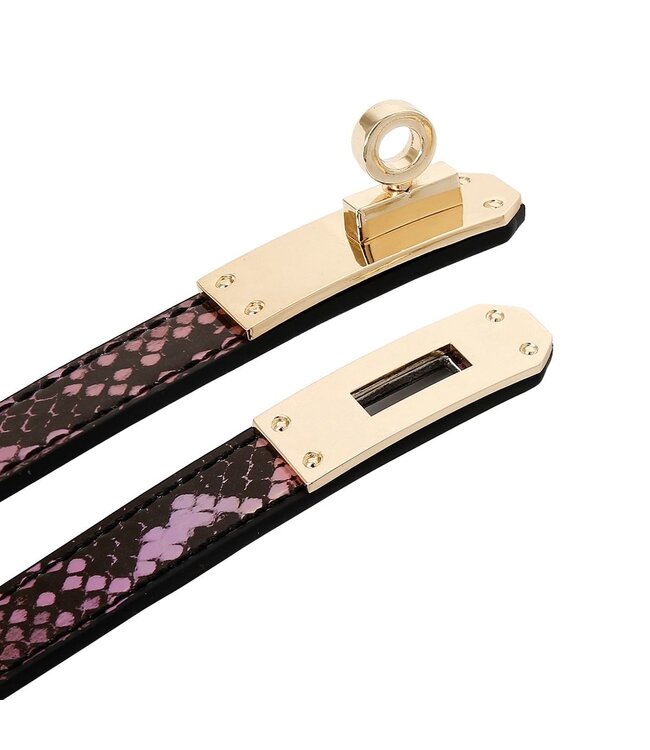 Vegan PVC Smalle Collar Reptielenprint Roze Goud Met Slot En Sleutel