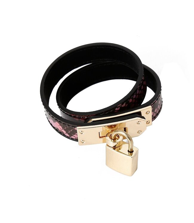 Vegan PVC Smalle Collar Reptielenprint Roze Goud Met Slot En Sleutel