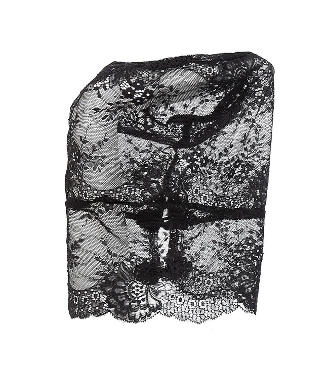 Zwart Stretch Kanten Hoofdkousenmasker Voor Fetish En BDSM Veilig Gebruik