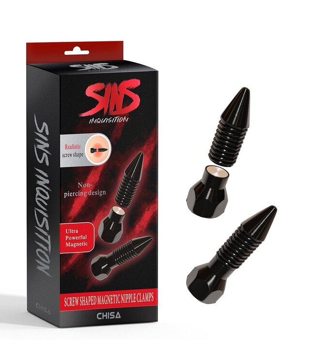 Chisa Schraubförmige magnetische Nippelklemmen aus Edelstahl – Schwarz, 4,2 cm