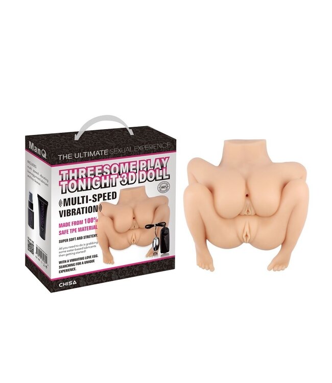 3D Threesome Play Doll Masturbator Met Dubbele Realistische Tunnels