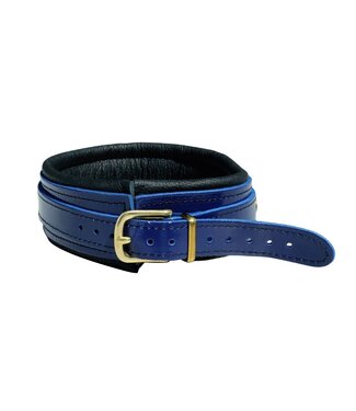 Blauwe Genuine Leather BDSM Halsband Met Gouden Gespen Verstelbaar 38-51 cm