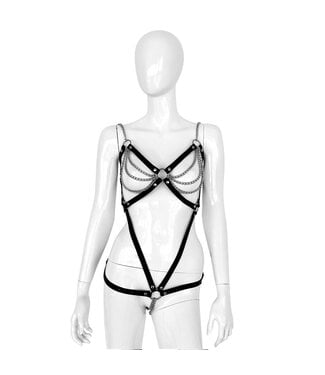 Luxuriöse Verstellbare Leder-BDSM-Ganzkörper-Lingerie mit Ketten