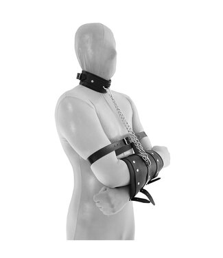Volledige Lederen Onderarm Cuffs Met Verbindende Collar Set – Large BDSM Gear