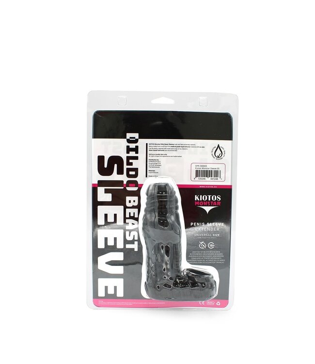 Kiotos Monstar Siliconen Penis Sleeve Met Ballstretcher 13.5 cm Zwart – Kiotos Monstar