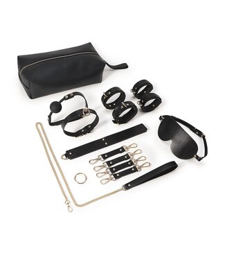 Luxuriöses 9-teiliges BDSM Fancy Kit aus veganem PU-Leder in Schwarz