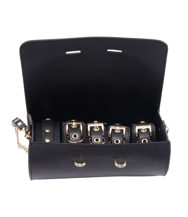 Vegan PU Leder BDSM Set Zwart – 5-Delige Deluxe Kit Met Draagtas