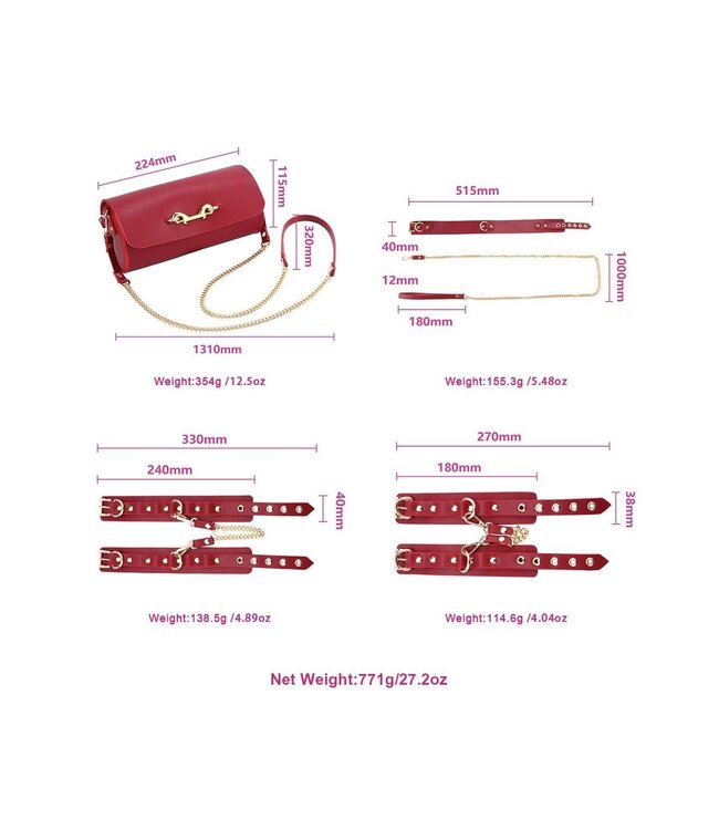 Vegan Leather BDSM Set Rood – 5-delige Deluxe Kit Met Halsband En Boeien