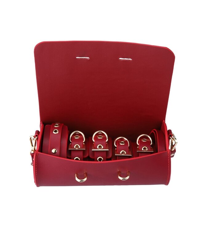 BDSM Deluxe Set Rot – 5-teiliges veganes Leder Kit für leidenschaftliche Spiele