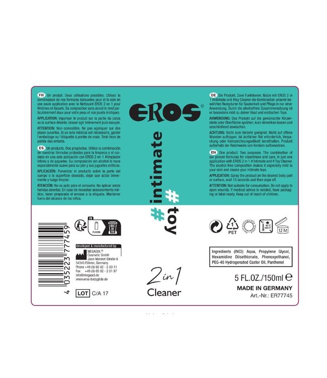 Eros Eros 2in1 Intimate Toy Cleaner 150ml - Hypoallergenic & Safe