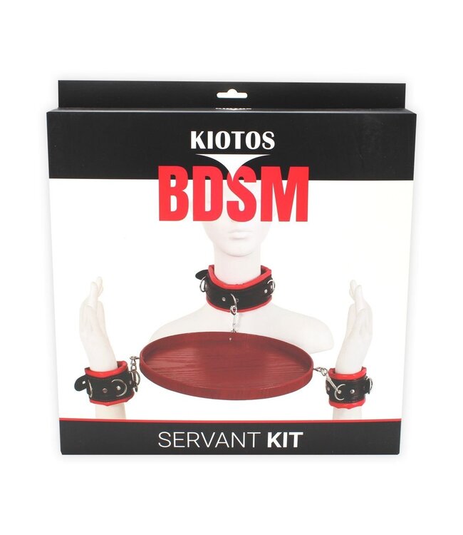 Kiotos BDSM Ober Kit Met Rood Houten Dienblad, Handboeien En Halsband