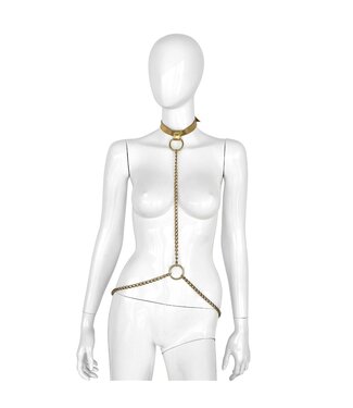 Gouden Leren Halsband Met Verstelbare Kettingen Voor BDSM Gebruik