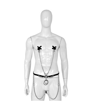 Adjustable Leather Waist Belt with Rings & Clamps for BDSM Play