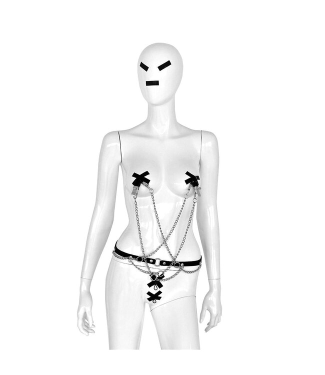 Adjustable Leather Waist Belt with Rings & Clamps for BDSM Play