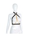 Bold Black Leather BDSM Chest Top with Gold Chains - Adjustable Fit