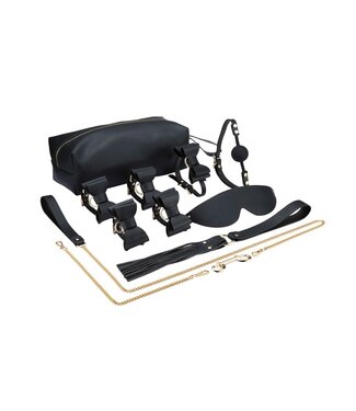 Luxuriöses 8-teiliges BDSM-Krawatten-Set in Schwarz aus veganem Leder