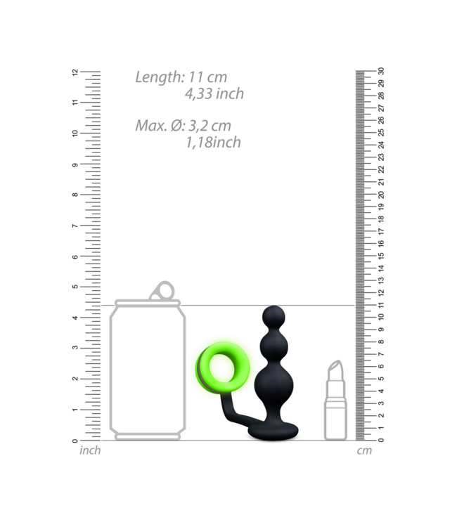 Ouch! Glow in the Dark Perlen-Buttplug mit Cockring – Leuchtendes Ouch! für doppelte Stimulation