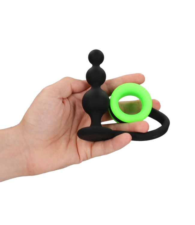 Ouch! Glow in the Dark Silicone Butt Plug Met Cockring En Glow In The Dark Fluorescerende Kralen