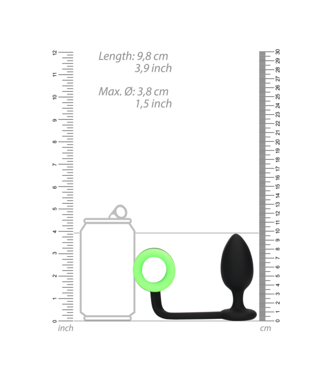 Ouch! Glow in the Dark Siliconen Buttplug Met Cockring 4,3 cm Glow In The Dark Groen