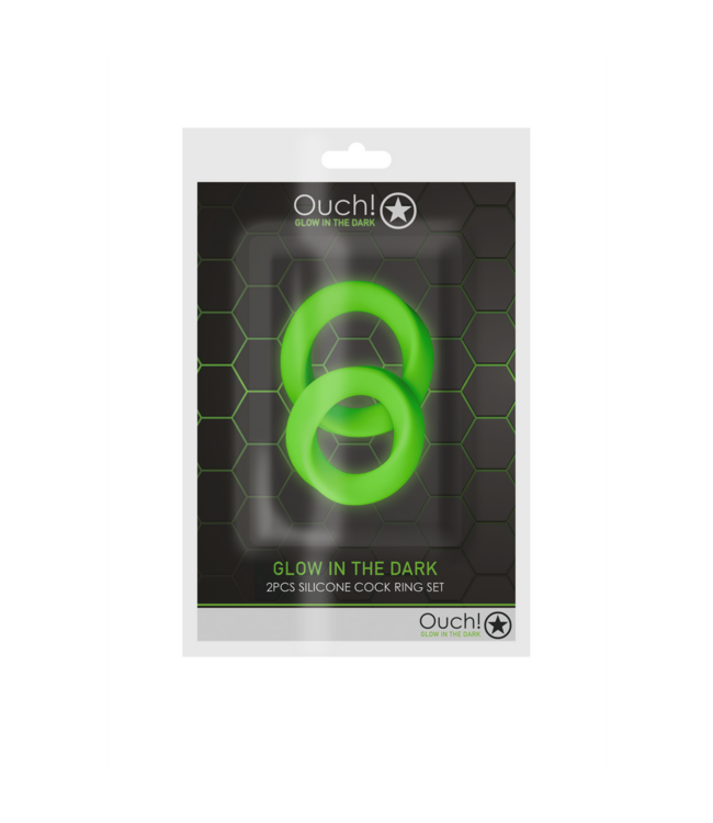 Ouch! Glow in the Dark Glow in the Dark Penisring Set Met Flexibele Siliconen Ringen – 2 Stuks
