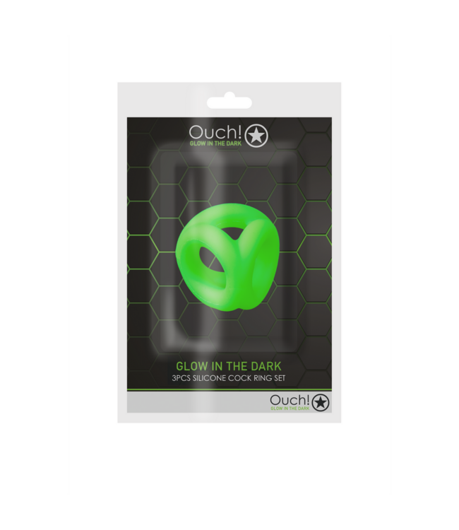 Ouch! Glow in the Dark Glow in the Dark Cockring Met Ballenriem Voor Stevige Erecties Groen