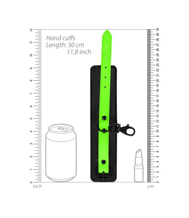 Ouch! Glow in the Dark Oberschenkel-Fesseln mit Riemen & Handfesseln - Leuchtendes BDSM Grün