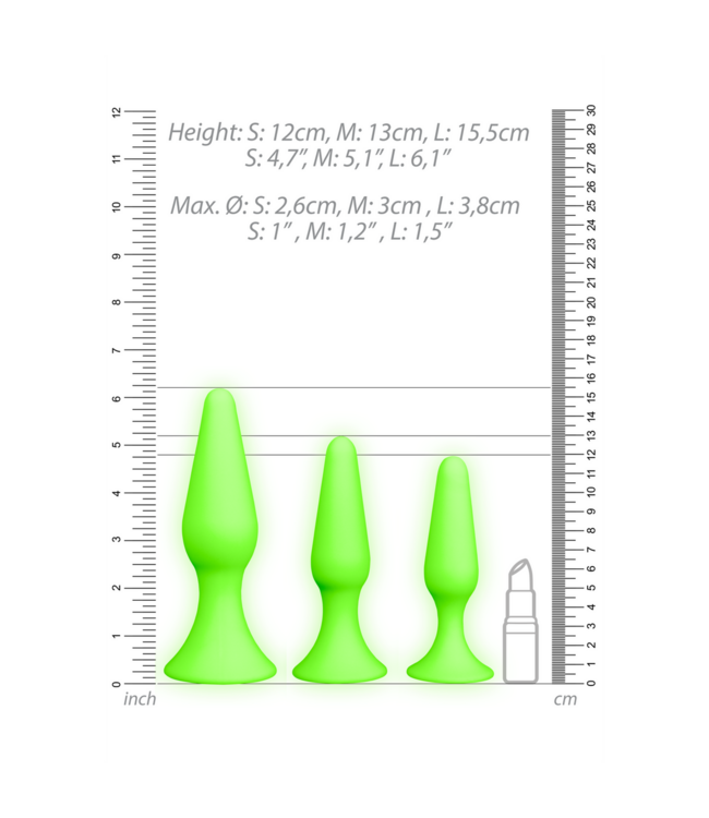 Ouch! Glow in the Dark Ouch! Glow in the Dark 10cm Butt Plug Set - Anal Pleasure Unleashed