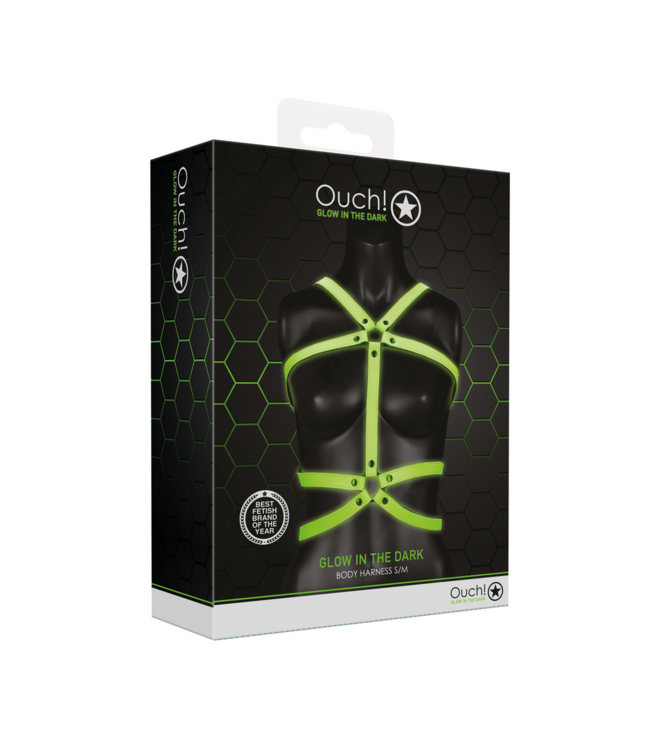 Ouch! Glow in the Dark Glow in the Dark Body Harness - Sexy Adjustable Fluorescent Green