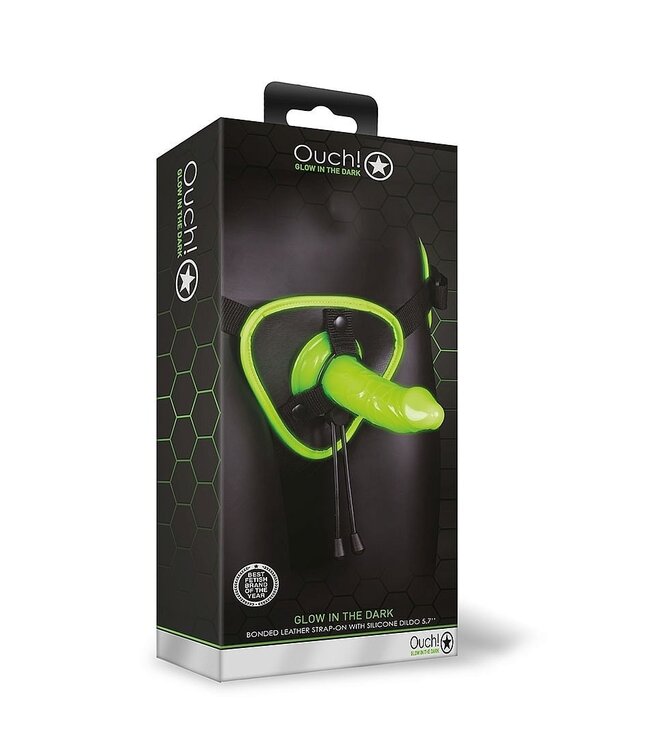 Ouch! Glow in the Dark Verstelbaar Siliconen Strap-On Harnas Met Glow in the Dark Effect 15cm
