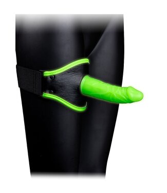 Ouch! Glow in the Dark Verstelbare Dij Strap-On Met Siliconen Dildo En Fluorescerende PU Leer