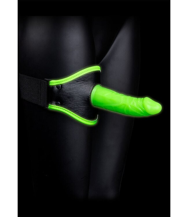 Ouch! Glow in the Dark Verstelbare Dij Strap-On Met Siliconen Dildo En Fluorescerende PU Leer