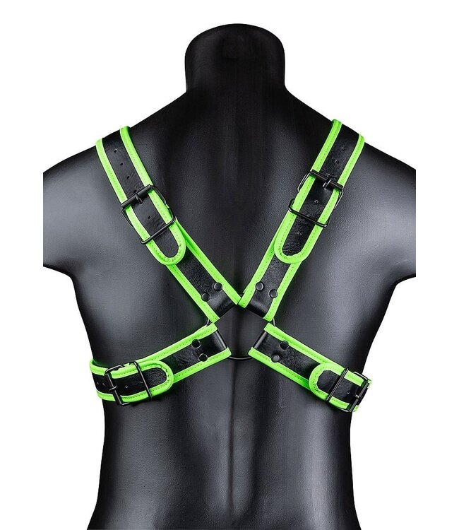 Ouch! Glow in the Dark Ouch! Leuchtender Bondage-Harness mit verstellbarem Crotch-Design in Grün