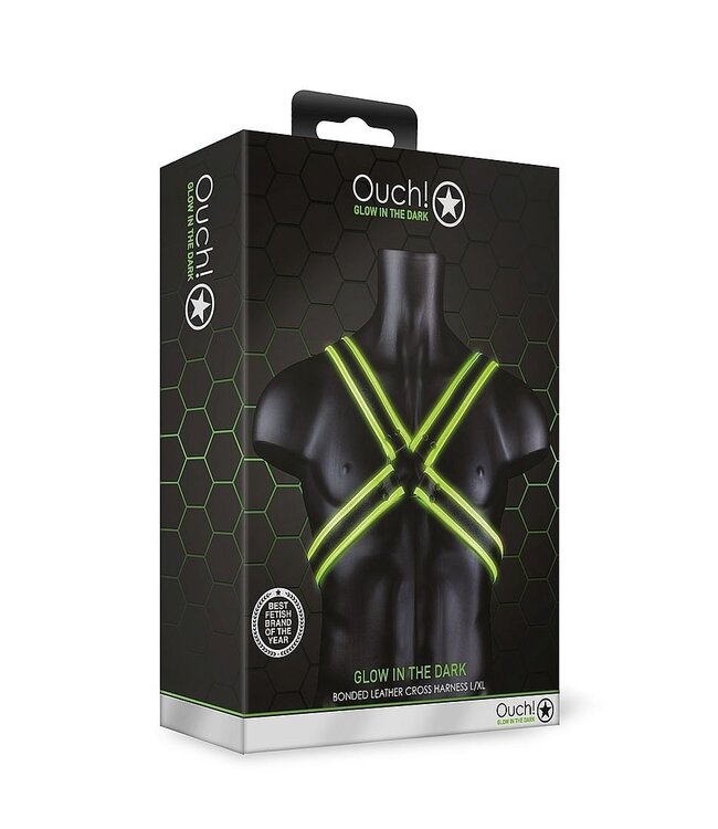 Ouch! Glow in the Dark Ouch! Leuchtender Bondage-Harness mit verstellbarem Crotch-Design in Grün
