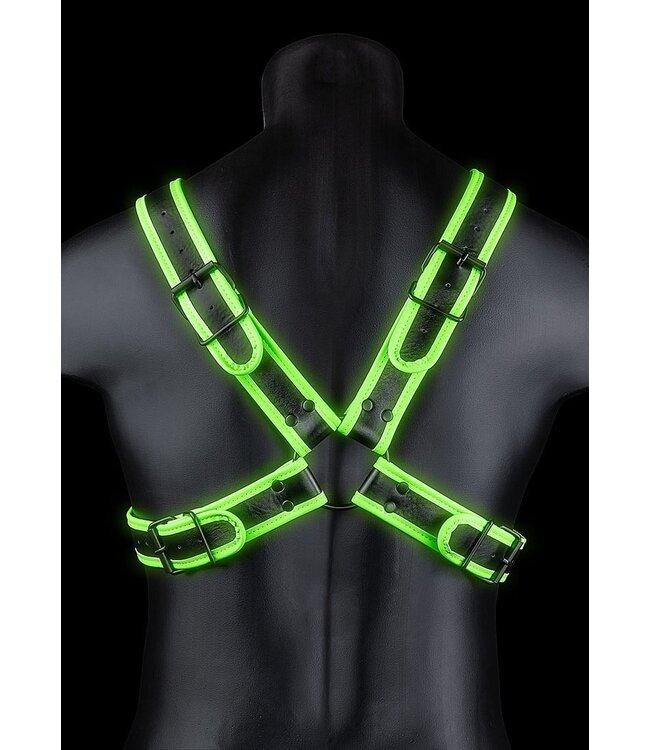 Ouch! Glow in the Dark Ouch! Leuchtender Bondage-Harness mit verstellbarem Crotch-Design in Grün