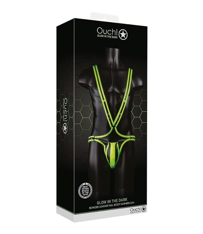 Ouch! Glow in the Dark Leuchtendes Bodybondage-Harness in Grün | Ouch! Stilvoll und Verstellbar